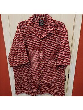 FUBU Shirt Mens Large Red All Over Print Y2K Logo Button Up Short Sleeve Hip Hop